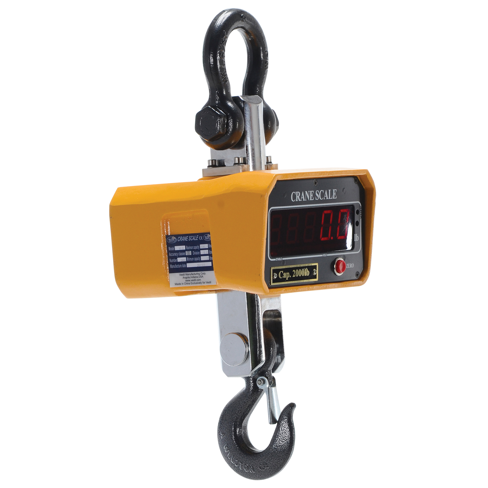 Vestil Steel Crane Scale - 2000 Lb. Capacity, Yellow, Wireless, Model# SC-2